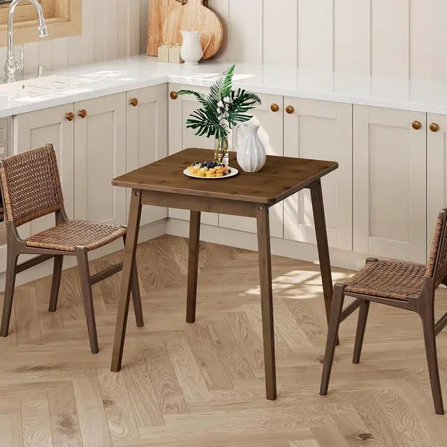 Alt view image 3 of 7 - Bamboo Dining Table, Square Dining Table for 2, 27.6" Kitchen Table for Small Space, Writing Table, Easy to Assemble, for Dining Room, Living Room, Office, Kitchen, Apartment, Brown BR70CZ01G1