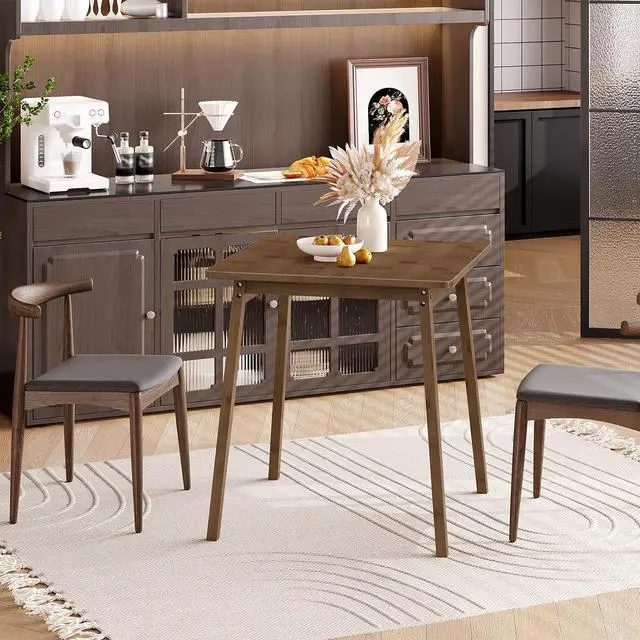 Alt view image 4 of 7 - Bamboo Dining Table, Square Dining Table for 2, 27.6" Kitchen Table for Small Space, Writing Table, Easy to Assemble, for Dining Room, Living Room, Office, Kitchen, Apartment, Brown BR70CZ01G1