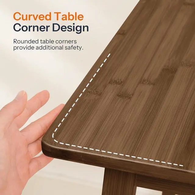 Alt view image 7 of 7 - Bamboo Dining Table, Square Dining Table for 2, 27.6" Kitchen Table for Small Space, Writing Table, Easy to Assemble, for Dining Room, Living Room, Office, Kitchen, Apartment, Brown BR70CZ01G1