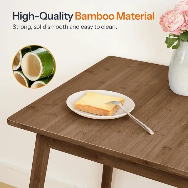 Alt view image 5 of 7 - Bamboo Dining Table, Square Dining Table for 2, 27.6" Kitchen Table for Small Space, Writing Table, Easy to Assemble, for Dining Room, Living Room, Office, Kitchen, Apartment, Brown BR70CZ01G1
