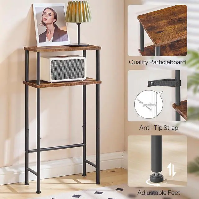 Alt view image 6 of 7 - Narrow Console Table for Small Space, 15.7" Entryway Table with Storage, Sofa Table with 2 Shelves, Skinny Console Table for Entryway, Hallway, Living Room, Rustic Brown and Black BF40XG01