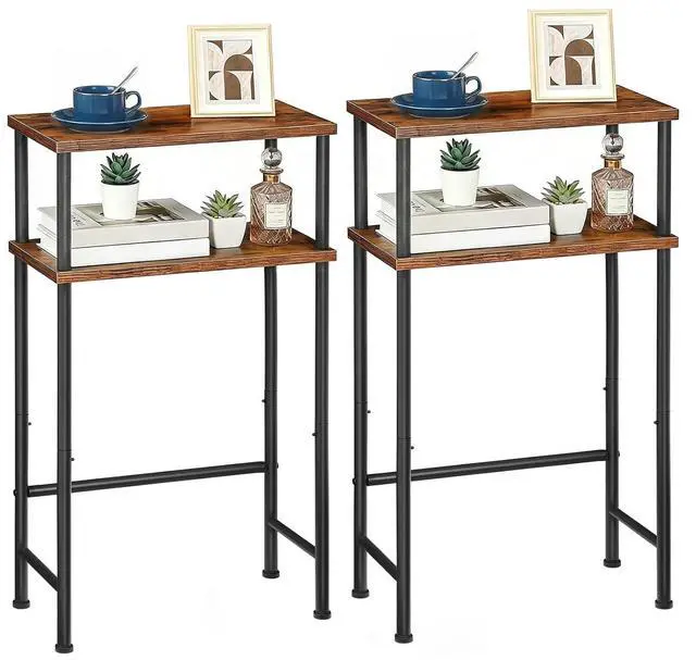 Main image of Narrow Console Table Set of 2 for Small Space, 15.7" Entryway Table with Storage, Sofa Table with 2 Shelves, Skinny Console Tables for Entryway, Hallway, Rustic Brown and Black BF40XGP201