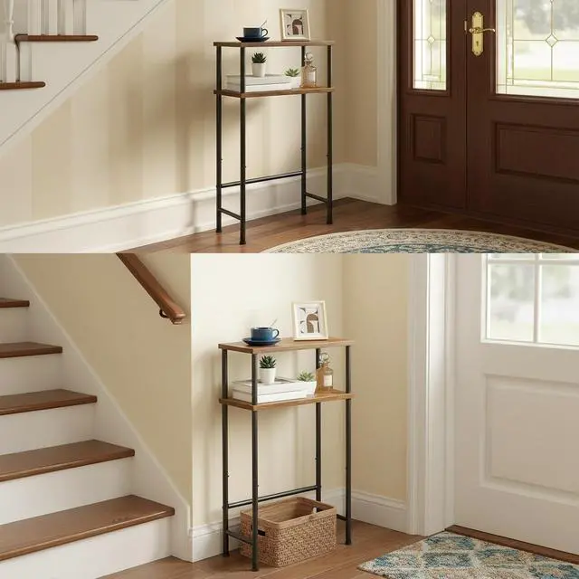 Alt view image 7 of 7 - Narrow Console Table for Small Space, 15.7" Entryway Table with Storage, Sofa Table with 2 Shelves, Skinny Console Table for Entryway, Hallway, Living Room, Rustic Brown and Black BF40XG01