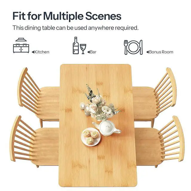 Alt view image 5 of 7 - Dining Table, Bamboo Dining Room Table for 4-6, 47.2" Rectangle Kitchen Table, Easy to Assemble, for Dining Room, Living Room, Office, Kitchen, Apartment, Natural YL120CZ01