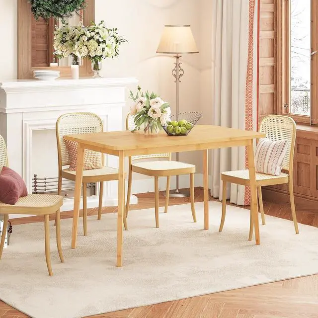Alt view image 4 of 7 - Dining Table, Bamboo Dining Room Table for 4-6, 47.2" Rectangle Kitchen Table, Easy to Assemble, for Dining Room, Living Room, Office, Kitchen, Apartment, Natural YL120CZ01