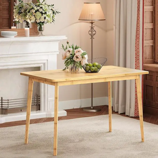 Main image of Dining Table, Bamboo Dining Room Table for 4-6, 47.2" Rectangle Kitchen Table, Easy to Assemble, for Dining Room, Living Room, Office, Kitchen, Apartment, Natural YL120CZ01
