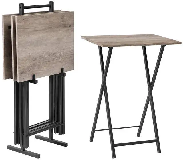 Main image of Folding TV Tray Tables, Set of 4 TV Trays with Storage Rack, Industrial Side Table for Eating at Couch, Foldable Snack Table for Small Space, Easy Assembly, Greige and Black BG50BZ01