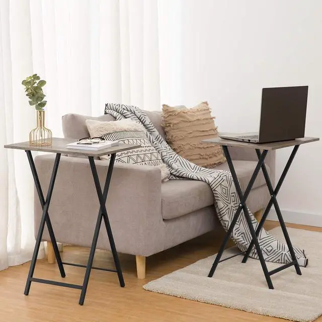 Alt view image 6 of 7 - Folding TV Tray Tables, Set of 4 TV Trays with Storage Rack, Industrial Side Table for Eating at Couch, Foldable Snack Table for Small Space, Easy Assembly, Greige and Black BG50BZ01