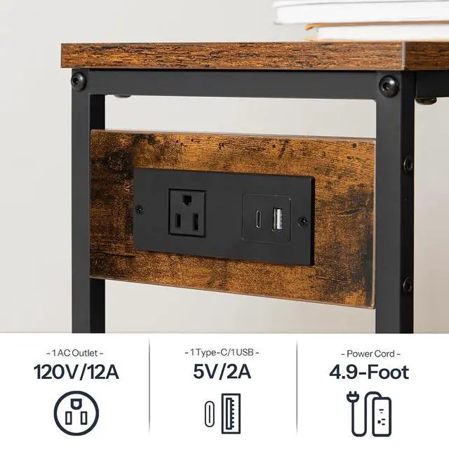 Alt view image 7 of 7 - Narrow Console Table with Power Outlets, 29.5" Small Entryway Table with Charging Station, Thin Sofa Table, Side Table, for Hallway, Bedroom, Living Room, Rustic Brown and Black BF75UXG01