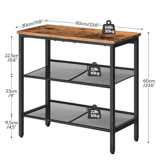 Alt view image 3 of 7 - End Table, 3-Tier Narrow Side Table, Nightstand with 2 Flat or Slant Adjustable Shelves for Small Spaces, Hallway, Living Room, Bedroom, Sturdy, Easy Assembly, Rustic Brown and Black BF23BZ01G1
