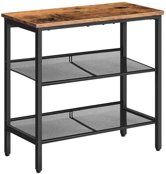 Main image of End Table, 3-Tier Narrow Side Table, Nightstand with 2 Flat or Slant Adjustable Shelves for Small Spaces, Hallway, Living Room, Bedroom, Sturdy, Easy Assembly, Rustic Brown and Black BF23BZ01G1