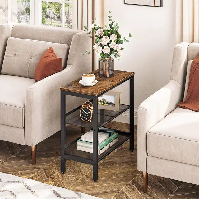 Alt view image 5 of 7 - End Table, 3-Tier Narrow Side Table, Nightstand with 2 Flat or Slant Adjustable Shelves for Small Spaces, Hallway, Living Room, Bedroom, Sturdy, Easy Assembly, Rustic Brown and Black BF23BZ01G1
