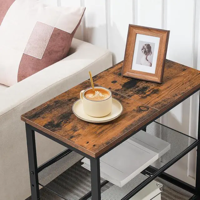 Alt view image 4 of 7 - End Table, 3-Tier Narrow Side Table, Nightstand with 2 Flat or Slant Adjustable Shelves for Small Spaces, Hallway, Living Room, Bedroom, Sturdy, Easy Assembly, Rustic Brown and Black BF23BZ01G1
