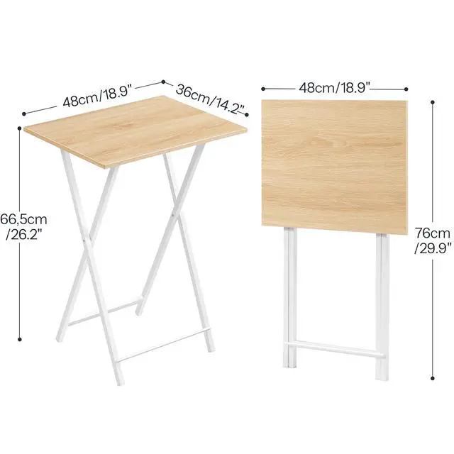 Alt view image 3 of 7 - Folding TV Tray Tables, Set of 4 TV Trays with Storage Rack, Industrial Side Table for Eating at Couch, Foldable Snack Table for Small Space, Easy Assembly, Natural and White, WN50BZ01