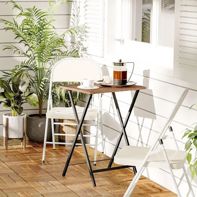 Alt view image 6 of 7 - Folding TV Tray Tables, Set of 4 TV Trays with Storage Rack, Industrial Side Table for Eating at Couch, Foldable Snack Table for Small Space, Easy Assembly, Rustic Brown and Black BF50BZ01