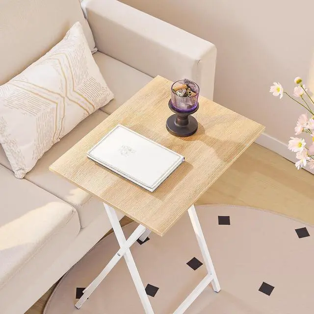 Alt view image 6 of 7 - Folding TV Tray Tables, Set of 4 TV Trays with Storage Rack, Industrial Side Table for Eating at Couch, Foldable Snack Table for Small Space, Easy Assembly, Natural and White, WN50BZ01