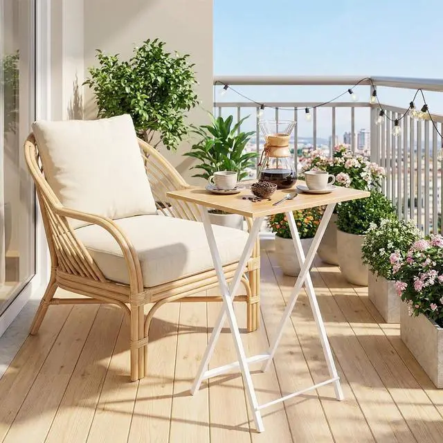 Alt view image 5 of 7 - Folding TV Tray Tables, Set of 4 TV Trays with Storage Rack, Industrial Side Table for Eating at Couch, Foldable Snack Table for Small Space, Easy Assembly, Natural and White, WN50BZ01