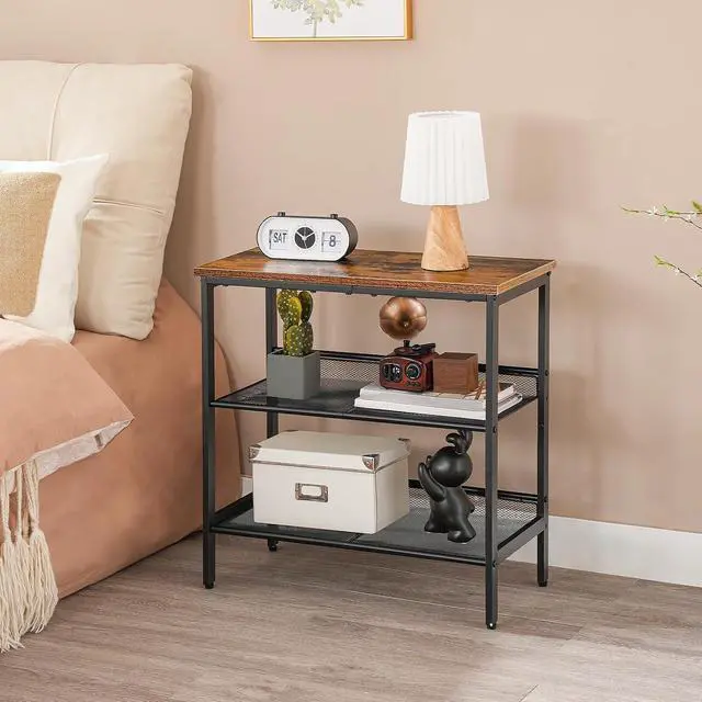 Alt view image 6 of 7 - End Table, 3-Tier Narrow Side Table, Nightstand with 2 Flat or Slant Adjustable Shelves for Small Spaces, Hallway, Living Room, Bedroom, Sturdy, Easy Assembly, Rustic Brown and Black BF23BZ01G1