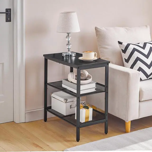 Alt view image 2 of 7 - Black Side Table, 3-Tier Metal Side Table, Small Black Table with 2 Flat or Slant Adjustable Shelves for Small Spaces, Hallway, Living Room, Bedroom, Sturdy, Easy Assembly, Black BB23BZ01G1