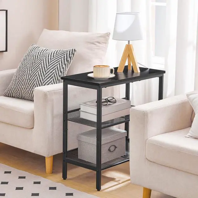 Alt view image 4 of 7 - Black Side Table, 3-Tier Metal Side Table, Small Black Table with 2 Flat or Slant Adjustable Shelves for Small Spaces, Hallway, Living Room, Bedroom, Sturdy, Easy Assembly, Black BB23BZ01G1