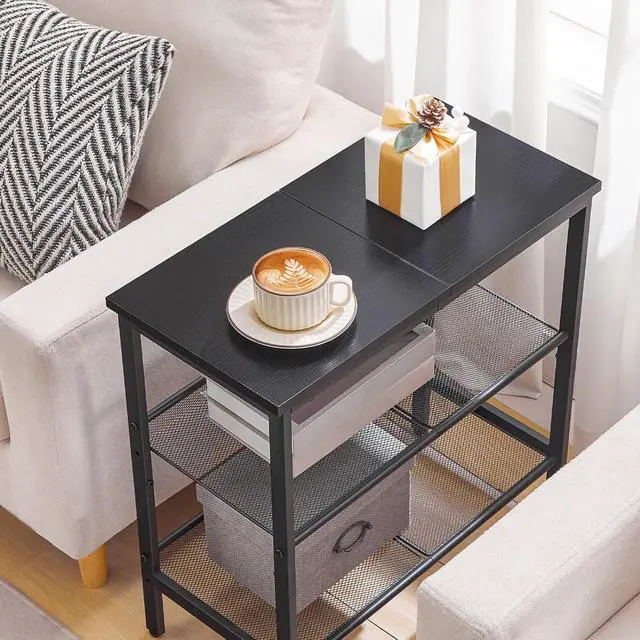 Alt view image 5 of 7 - Black Side Table, 3-Tier Metal Side Table, Small Black Table with 2 Flat or Slant Adjustable Shelves for Small Spaces, Hallway, Living Room, Bedroom, Sturdy, Easy Assembly, Black BB23BZ01G1