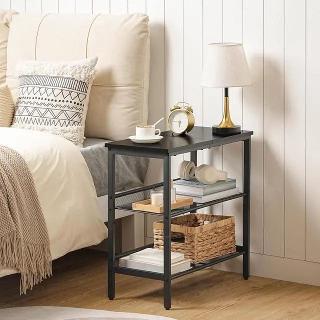 Alt view image 6 of 7 - Black Side Table, 3-Tier Metal Side Table, Small Black Table with 2 Flat or Slant Adjustable Shelves for Small Spaces, Hallway, Living Room, Bedroom, Sturdy, Easy Assembly, Black BB23BZ01G1