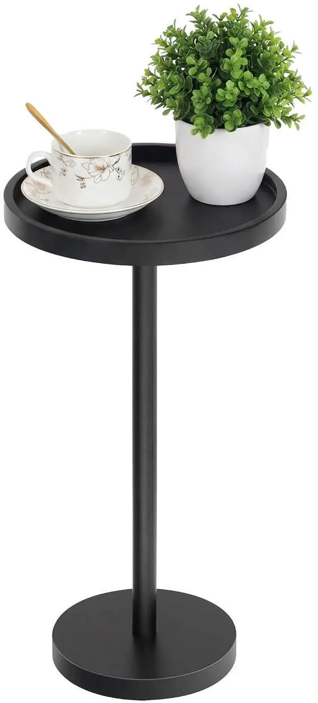 Main image of Small Round Side Table, Bamboo Drink Table, Coffee Martini Table with Pedestal Accent for Small Spaces in Living Room, Bedroom, Sofa Couch, Black BK235BZ01