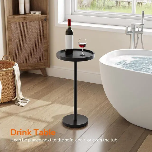 Alt view image 2 of 7 - Small Round Side Table, Bamboo Drink Table, Coffee Martini Table with Pedestal Accent for Small Spaces in Living Room, Bedroom, Sofa Couch, Black BK235BZ01