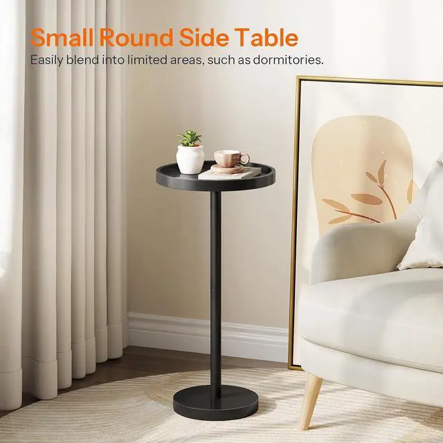 Alt view image 4 of 7 - Small Round Side Table, Bamboo Drink Table, Coffee Martini Table with Pedestal Accent for Small Spaces in Living Room, Bedroom, Sofa Couch, Black BK235BZ01