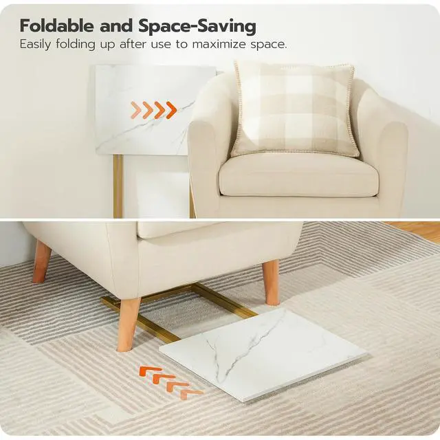 Alt view image 6 of 7 - Folding TV Tray Tables, Set of 4 TV Trays with Storage Rack, Industrial Side Table for Eating at Couch, Foldable Snack Table for Small Space, Easy Assembly, Marble and Gold DM50BZ01
