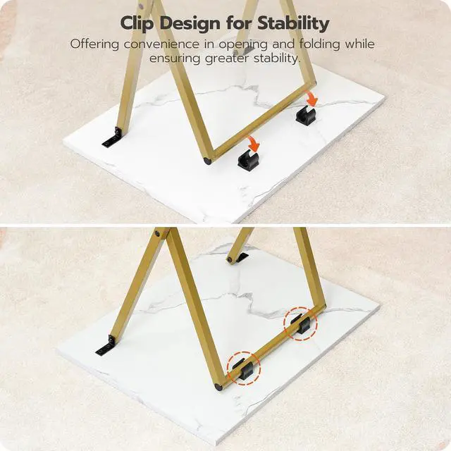 Alt view image 7 of 7 - Folding TV Tray Tables, Set of 4 TV Trays with Storage Rack, Industrial Side Table for Eating at Couch, Foldable Snack Table for Small Space, Easy Assembly, Marble and Gold DM50BZ01