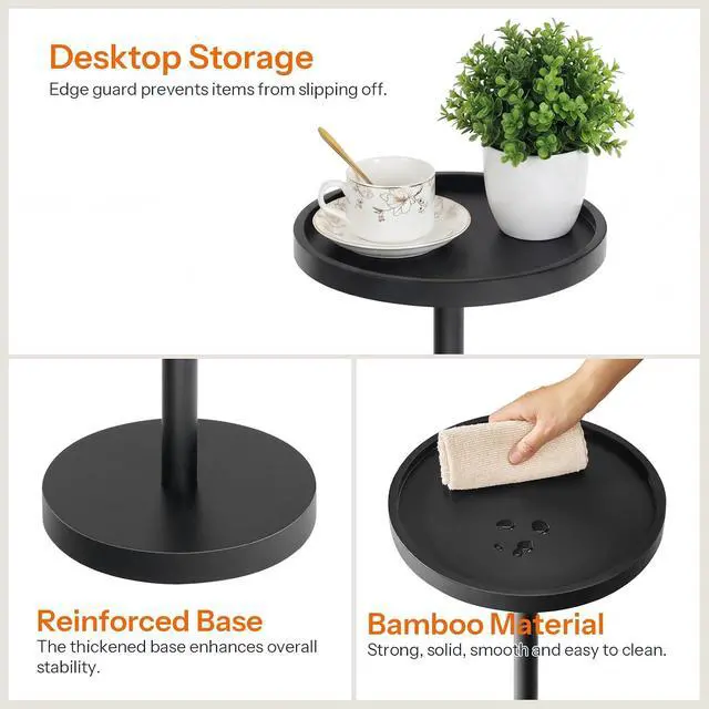 Alt view image 6 of 7 - Small Round Side Table, Bamboo Drink Table, Coffee Martini Table with Pedestal Accent for Small Spaces in Living Room, Bedroom, Sofa Couch, Black BK235BZ01