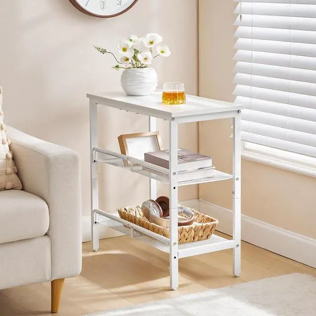 Alt view image 5 of 7 - End Table, 3-Tier Narrow Side Table, Nightstand with 2 Flat or Slant Adjustable Shelves for Small Spaces, Hallway, Living Room, Bedroom, Sturdy, Easy Assembly, White WT23BZ01G1