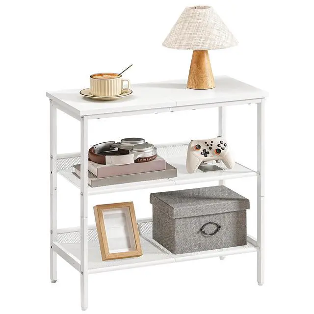 Alt view image 4 of 7 - End Table, 3-Tier Narrow Side Table, Nightstand with 2 Flat or Slant Adjustable Shelves for Small Spaces, Hallway, Living Room, Bedroom, Sturdy, Easy Assembly, White WT23BZ01G1