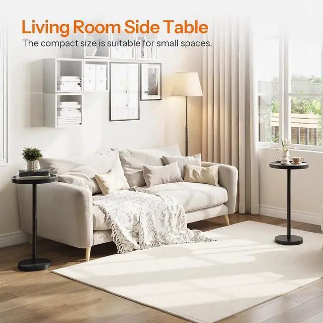 Alt view image 7 of 7 - Small Round Side Table, Bamboo Drink Table, Coffee Martini Table with Pedestal Accent for Small Spaces in Living Room, Bedroom, Sofa Couch, Black BK235BZ01