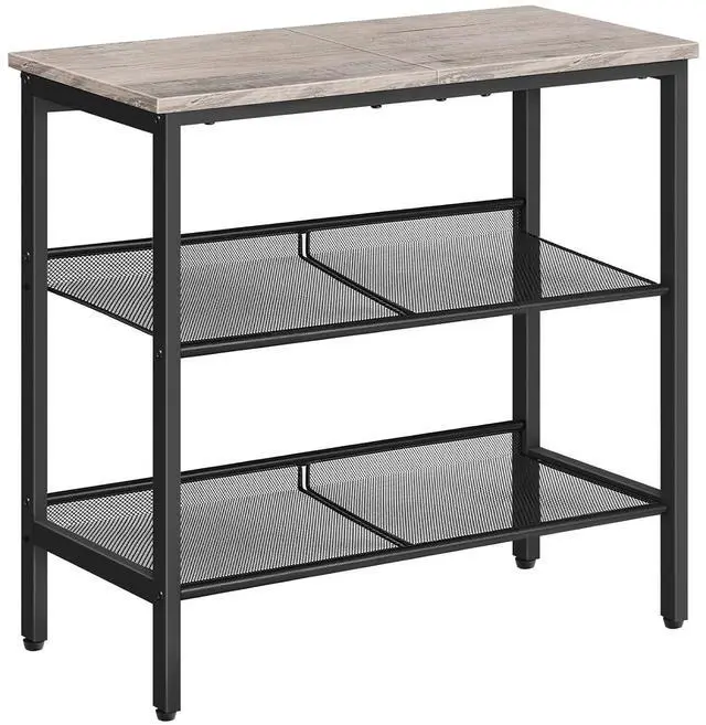 Main image of Side Table, 3-Tier Narrow End Table, Nightstand with 2 Flat or Slant Adjustable Shelves for Small Spaces, Hallway, Living Room, Bedroom, Sturdy, Easy Assembly, Greige and Black BG23BZ01G1