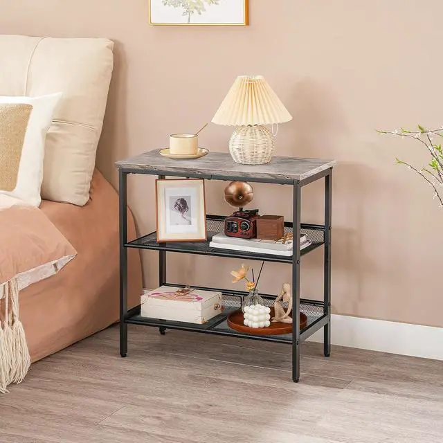 Alt view image 4 of 7 - Side Table, 3-Tier Narrow End Table, Nightstand with 2 Flat or Slant Adjustable Shelves for Small Spaces, Hallway, Living Room, Bedroom, Sturdy, Easy Assembly, Greige and Black BG23BZ01G1