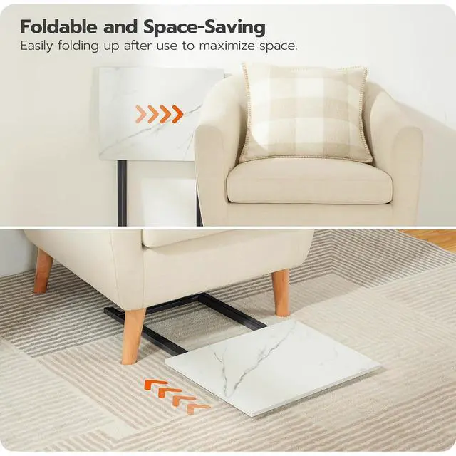Alt view image 6 of 7 - Folding TV Tray Tables, Set of 4 TV Trays with Storage Rack, Industrial Side Table for Eating at Couch, Foldable Snack Table for Small Space, Easy Assembly, White and Black BW50BZ01