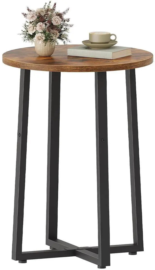 Main image of Side Table, Round End Accent Table with Sturdy Metal Frame, 15.7" Round Nightstand, for Living Room, Bedroom, Balcony, Office, Rustic Brown BF95BZ01