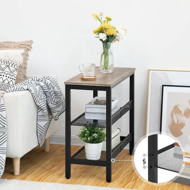 Alt view image 6 of 7 - Side Table, 3-Tier Narrow End Table, Nightstand with 2 Flat or Slant Adjustable Shelves for Small Spaces, Hallway, Living Room, Bedroom, Sturdy, Easy Assembly, Greige and Black BG23BZ01G1