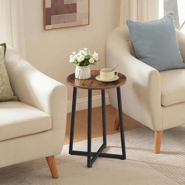 Alt view image 5 of 7 - Side Table, Round End Accent Table with Sturdy Metal Frame, 15.7" Round Nightstand, for Living Room, Bedroom, Balcony, Office, Rustic Brown BF95BZ01