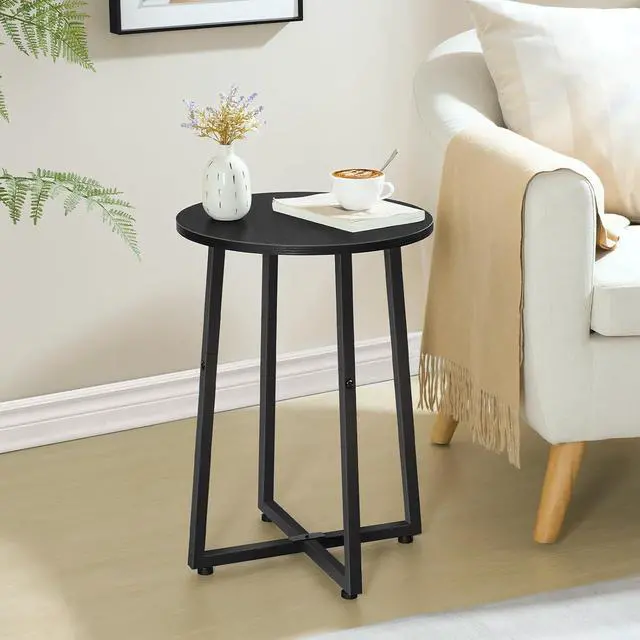 Alt view image 2 of 7 - Side Table, Round End Accent Table with Sturdy Metal Pedestal, 15.7" Round Nightstand, for Living Room, Bedroom, Balcony, Office, Black BB95BZ01