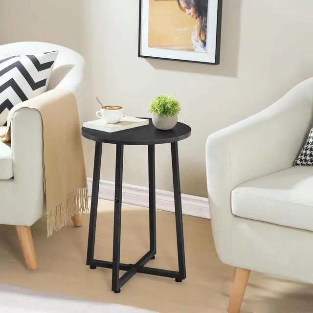 Alt view image 4 of 7 - Side Table, Round End Accent Table with Sturdy Metal Pedestal, 15.7" Round Nightstand, for Living Room, Bedroom, Balcony, Office, Black BB95BZ01