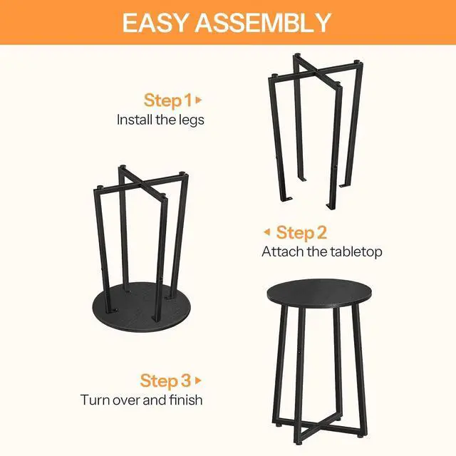 Alt view image 6 of 7 - Side Table, Round End Accent Table with Sturdy Metal Pedestal, 15.7" Round Nightstand, for Living Room, Bedroom, Balcony, Office, Black BB95BZ01