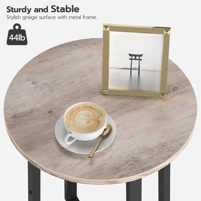 Alt view image 7 of 7 - Side Table, Round End Accent Table with Sturdy Metal Pedestal, 15.7" Round Nightstand, for Living Room, Bedroom, Balcony, Office, Greige BG95BZ01