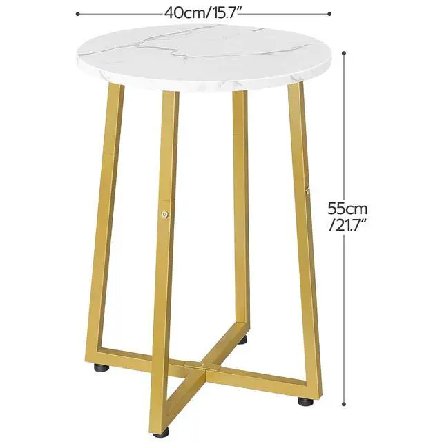 Alt view image 3 of 7 - Side Table, Round End Accent Table with Sturdy Metal Pedestal, 15.7" Round Nightstand, for Living Room, Bedroom, Balcony, Office, Marble and Gold DM95BZ01