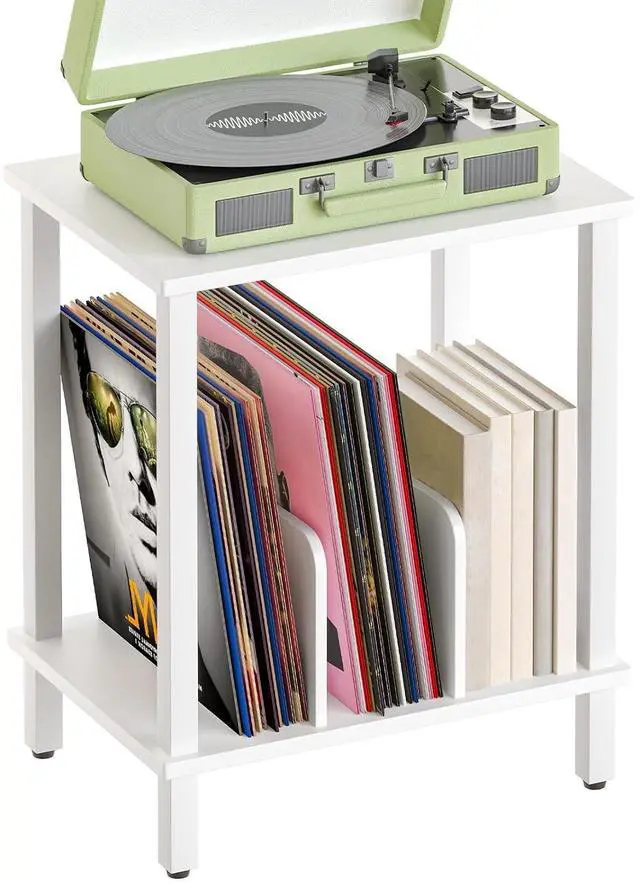Main image of Small End Table, 2-Tier Record Player Stand Vinyl Record Turntable Stand with Storage up to 100 Albums, Small Side Table for Living Room, Bedroom White, WT05RS01