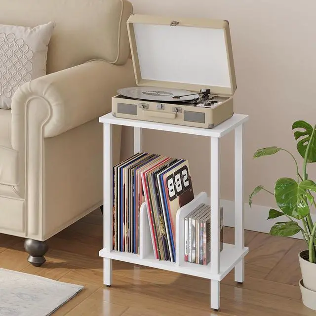 Alt view image 2 of 7 - Small End Table, 2-Tier Record Player Stand Vinyl Record Turntable Stand with Storage up to 100 Albums, Small Side Table for Living Room, Bedroom White, WT05RS01