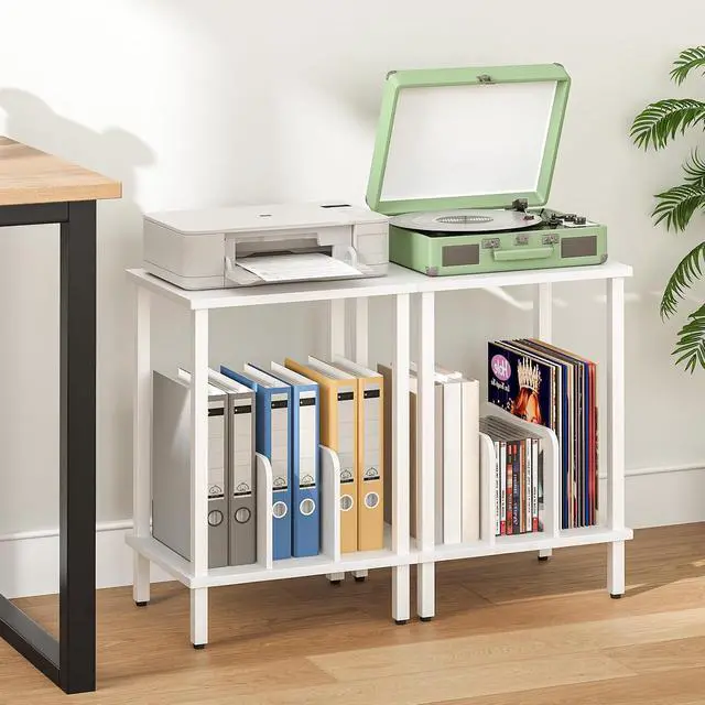 Alt view image 4 of 7 - Small End Table, 2-Tier Record Player Stand Vinyl Record Turntable Stand with Storage up to 100 Albums, Small Side Table for Living Room, Bedroom White, WT05RS01