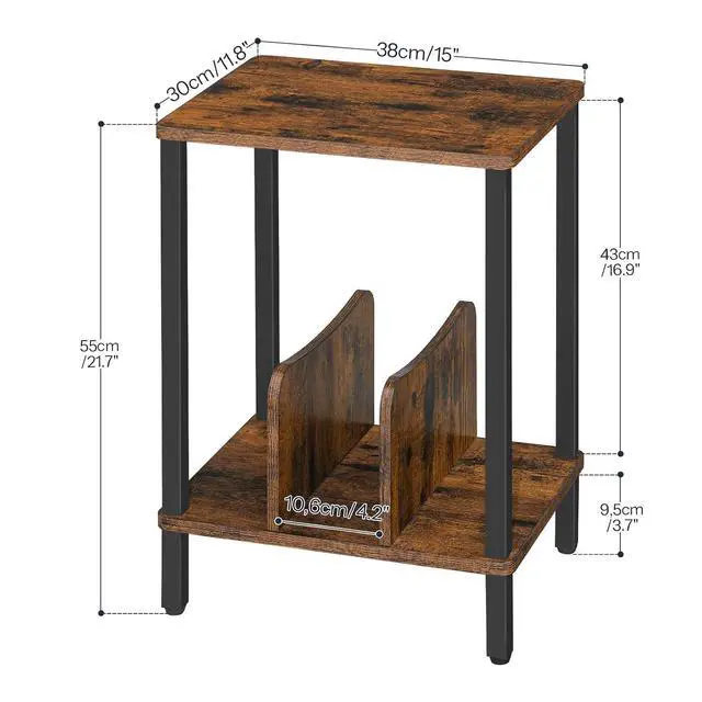 Alt view image 3 of 7 - Small End Table, 2-Tier Record Player Stand Vinyl Record Turntable Stand with Storage up to 100 Albums, Small Side Table for Living Room, Bedroom Rustic Brown, FG05RS01